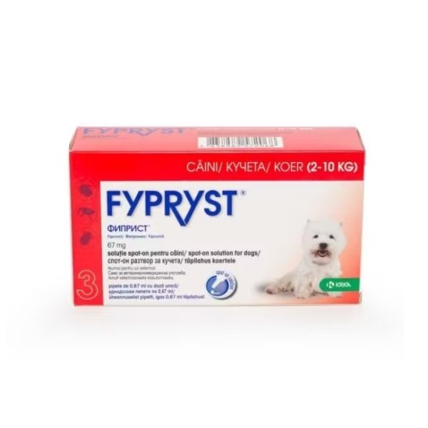 Antiparazitar extern pentru caini de talie mica 2-10 kg Fypryst, S 67 mg, 3 pipete, Krka