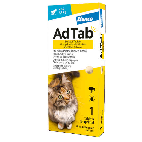 Antiparazitar oral pentru pisici 2-8 kg AdTab Cat, 48 mg, 1 tableta, Elanco
