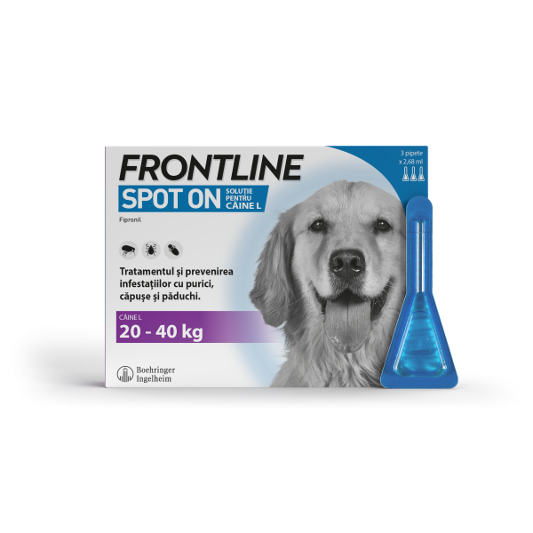 Frontline Spot On L pentru caini 20-40 kg, 3 pipete, Frontline