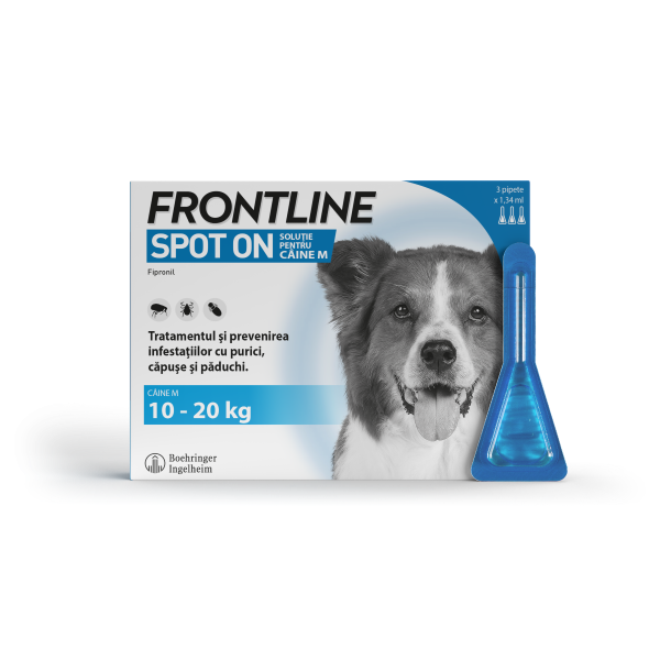 Frontline Spot On M pentru caini 10-20 kg, 3 pipete, Frontline