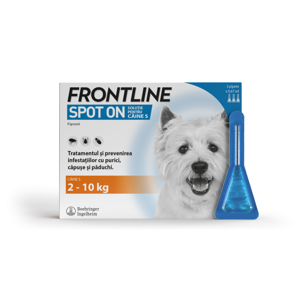 Frontline Spot On S pentru caini 2-10 kg, 3 pipete, Frontline