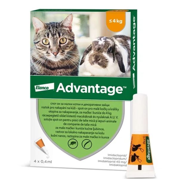Solutie antiparazitara pentru aplicare cutanata la pisici si iepuri sub 4 kg Advantage 40 Pisica/Iepure, 4 pipete, Bayer Vet OTC