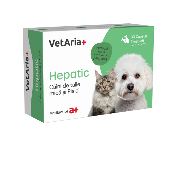 Supliment, VetAria+ Hepatic Caini Talie mica si pisici, 30 capsule Twist-Off