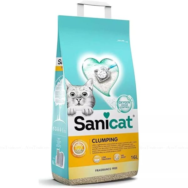 SANICAT Clumping Fragrance Free 16L, bentonita pentru pisici fara miros